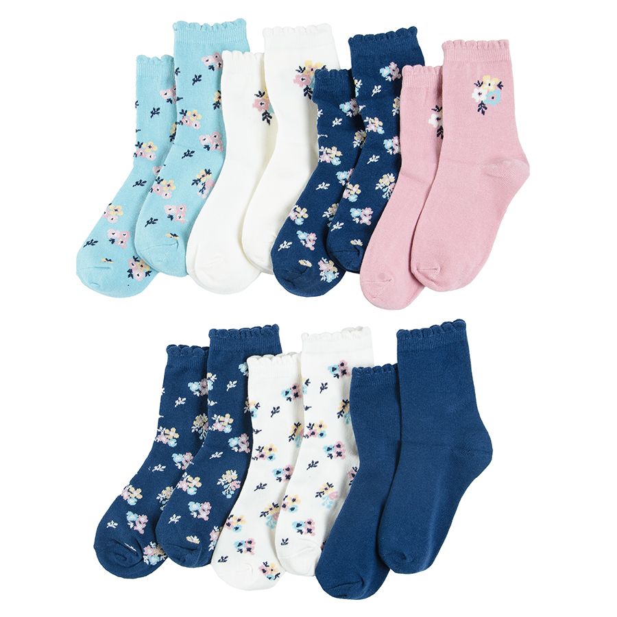 Κάλτσες 7 ζεύγη ροζ μπλε λευκό φλοράλ