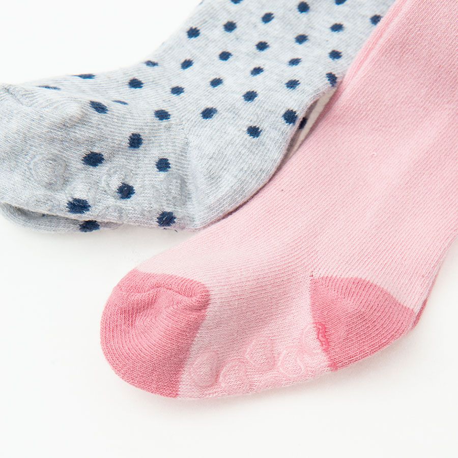 Pink and grey with cat print tights- 2 pack
