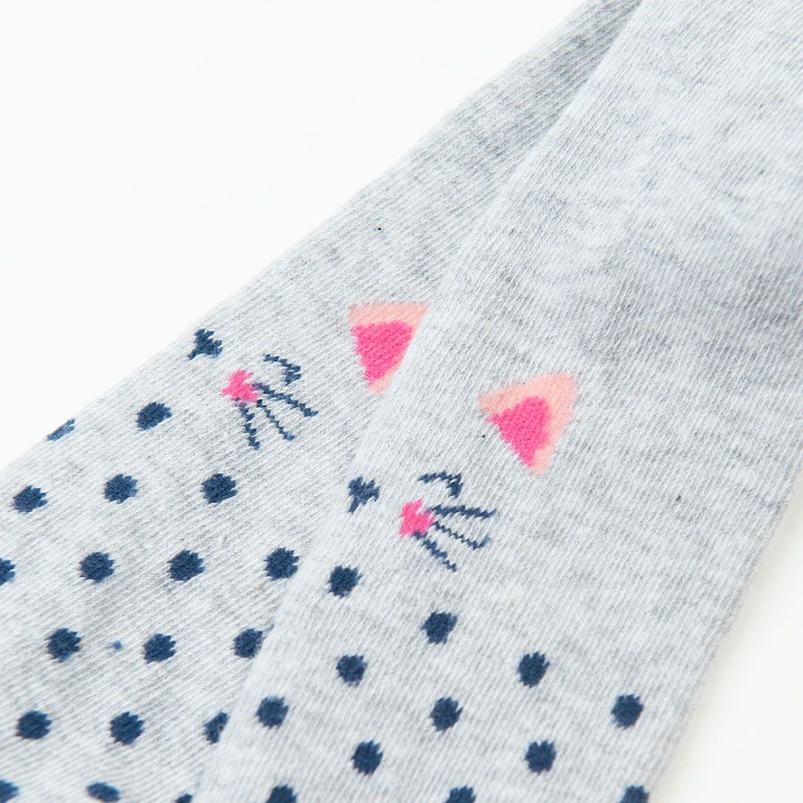 Pink and grey with cat print tights- 2 pack