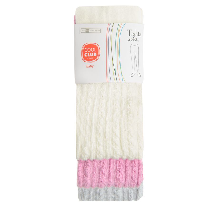 White, pink, grey tights- 3 pack