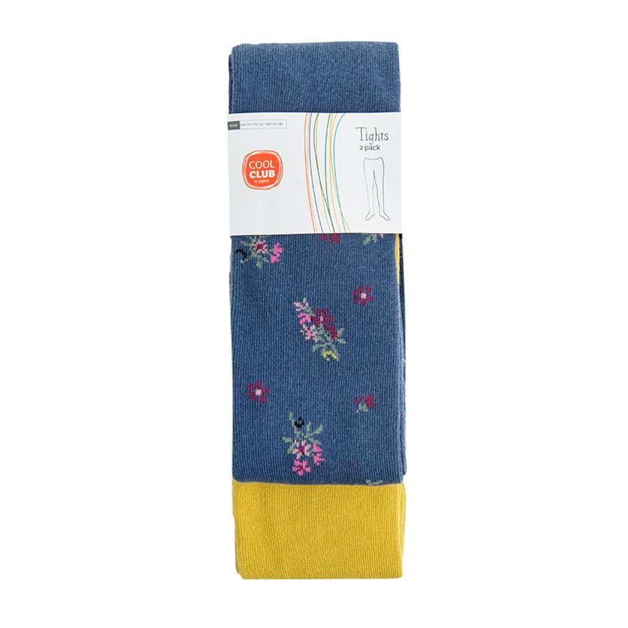 Yellow and blue floral tights- 2 pack