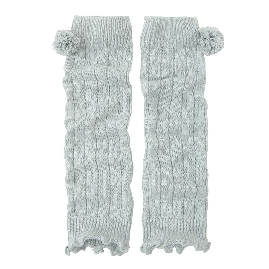 Grey warmers with pom poms