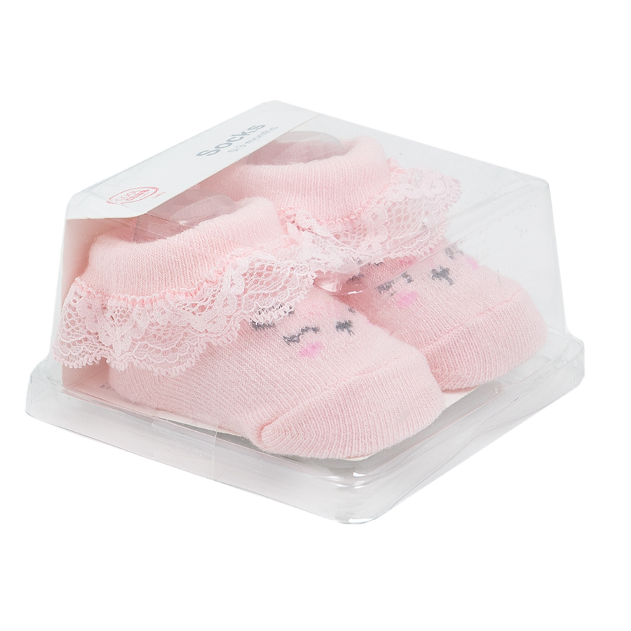 Pink socks with kitten print