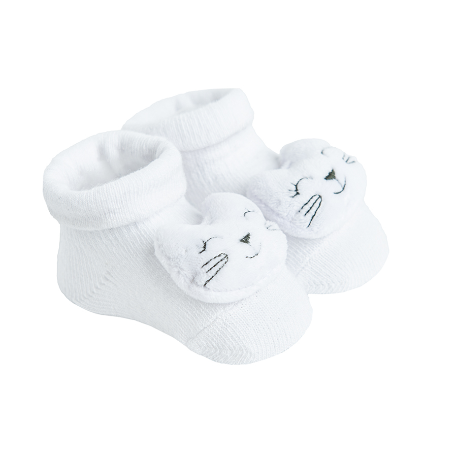 Κάλτσες one size λευκές με κεντημένη γατούλα