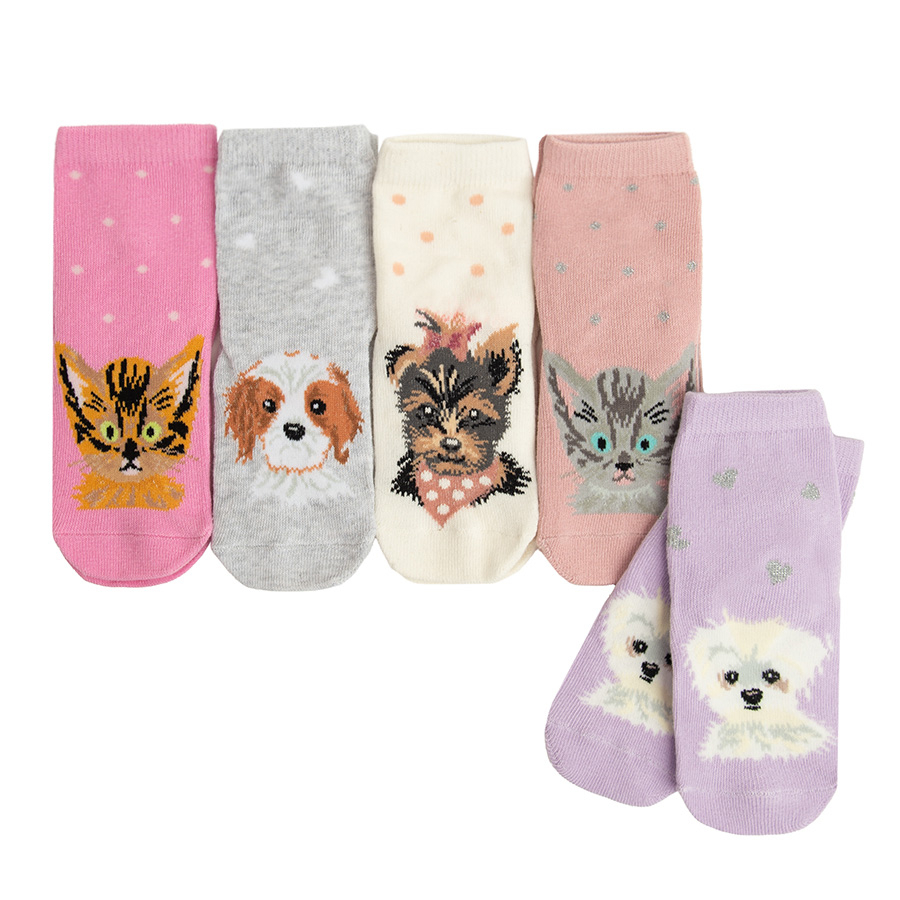 pastel colors socks with cats print- 5 pack