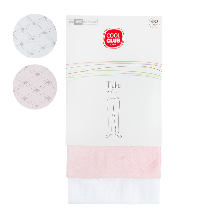 White and pink tights with pattern- 2 pack