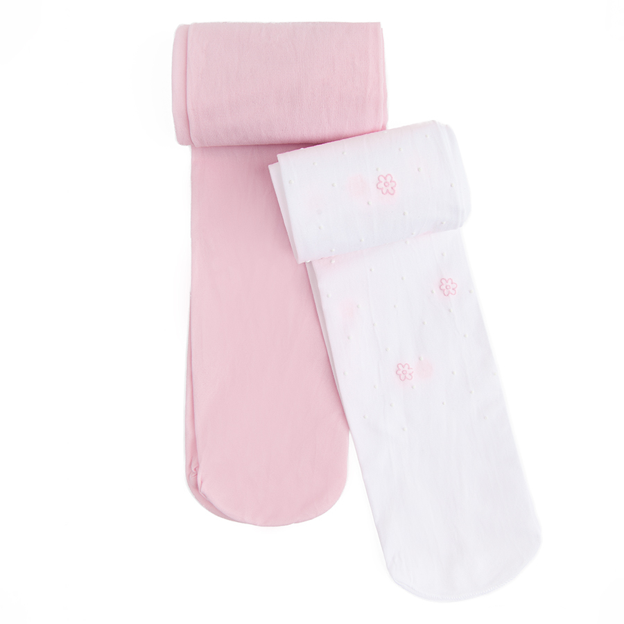 White with pink pattern and pink tights- 2 pack