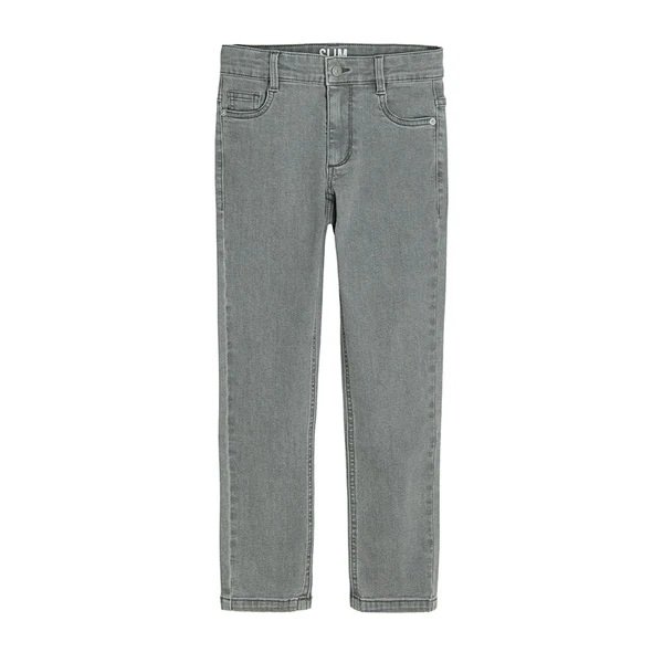 Grey denim trousers with buttonand zipper
