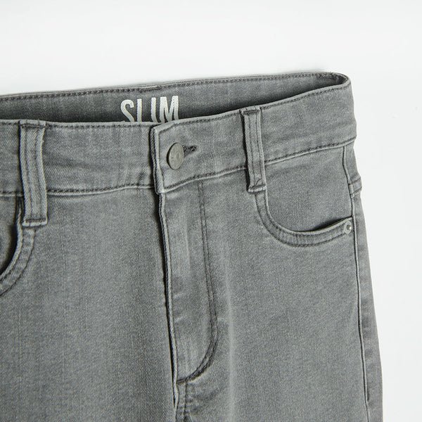 Grey denim trousers with buttonand zipper