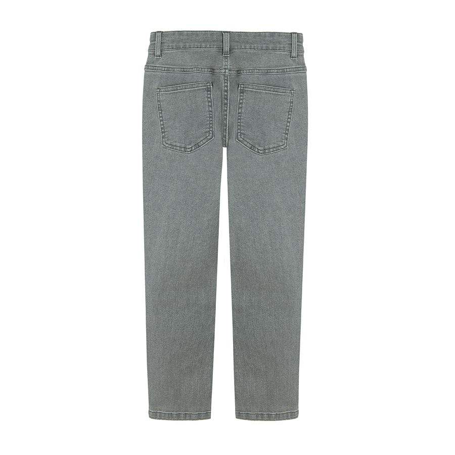 Grey denim trousers with buttonand zipper