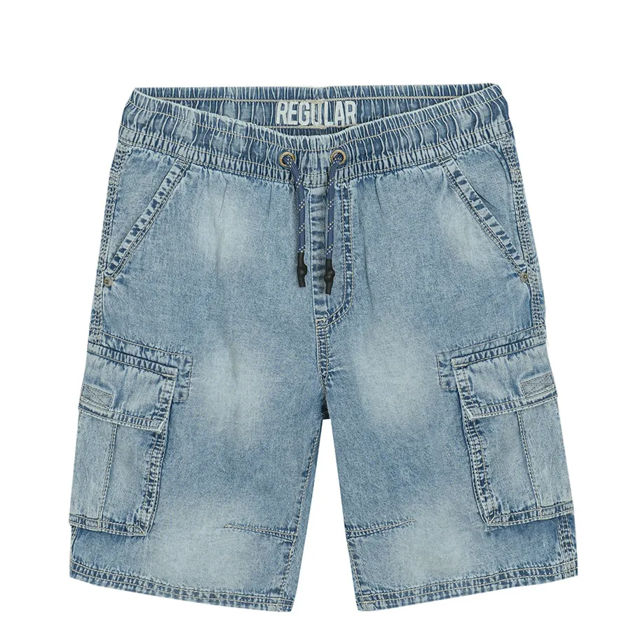Denim shorts with adjustable waist and side pockets