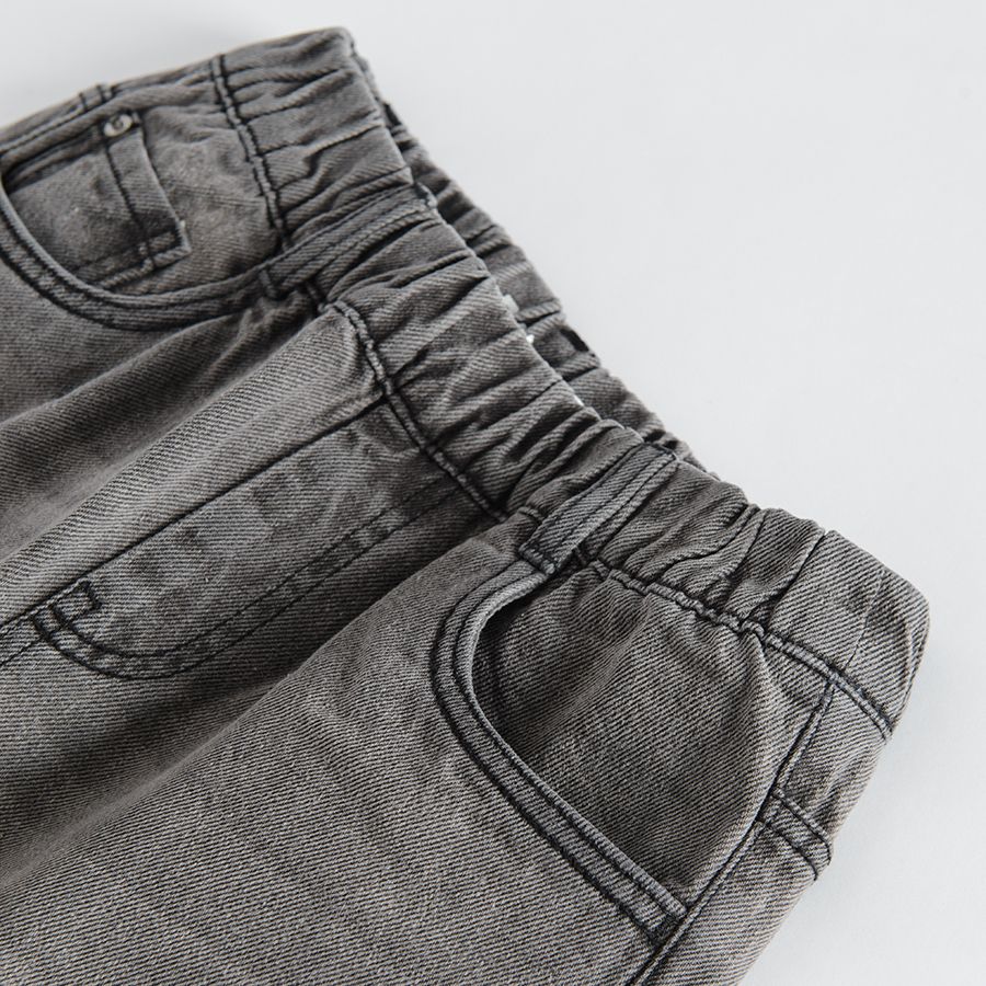 Grey denim trousers with adjustable waist