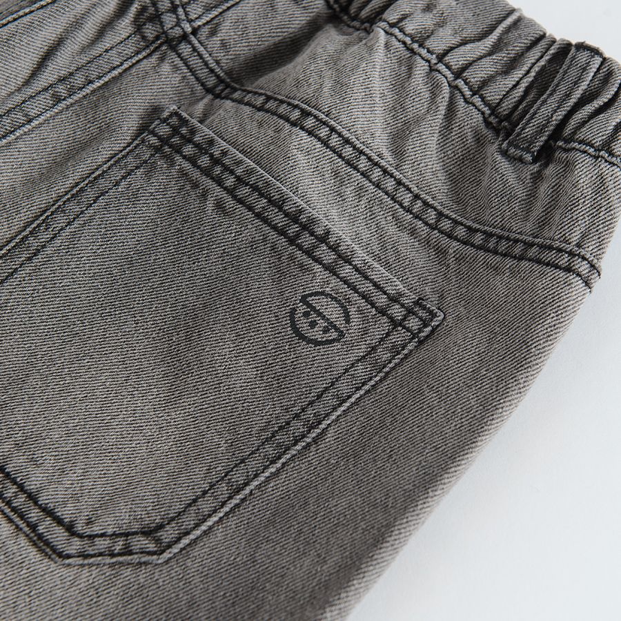 Grey denim trousers with adjustable waist