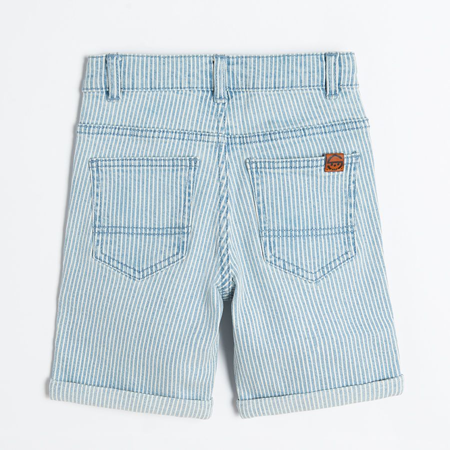 Striped denim shorts with button