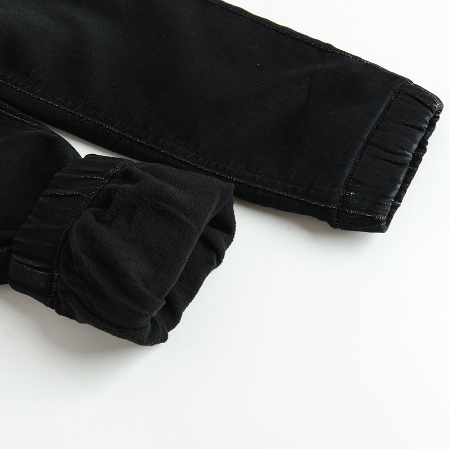 Παντελόνι τζιν μαύρο με λάστιχο και κορδόνι στη μέση