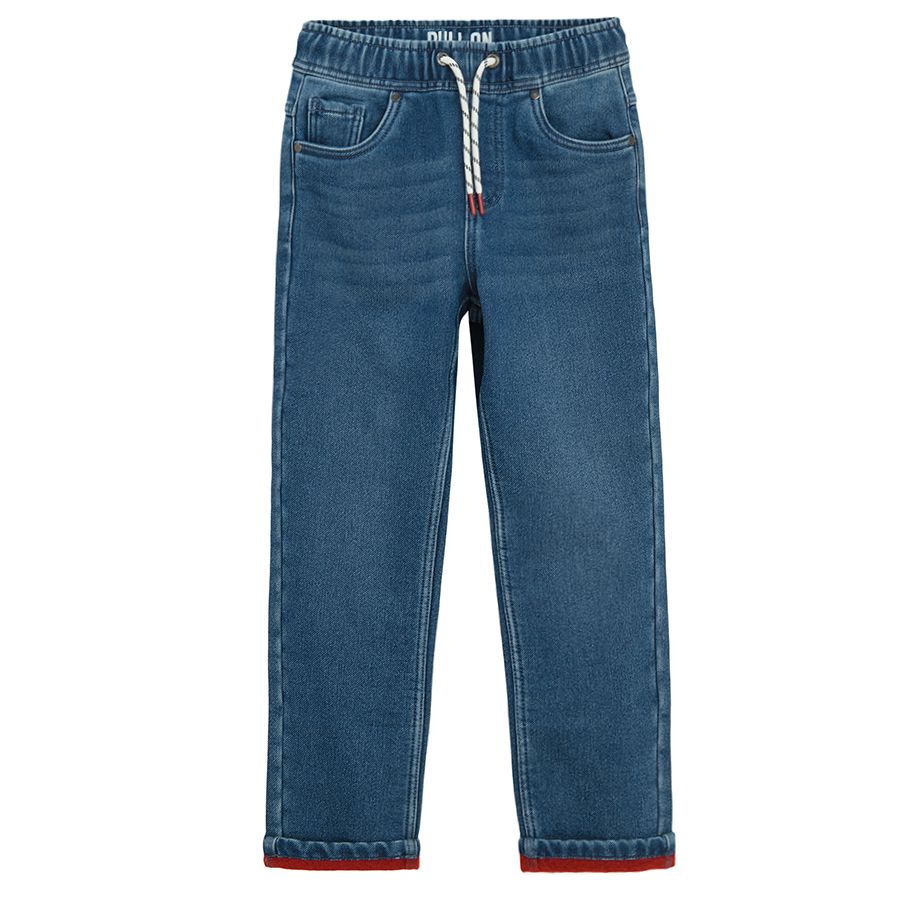 Dark blue denim with cord in the waist