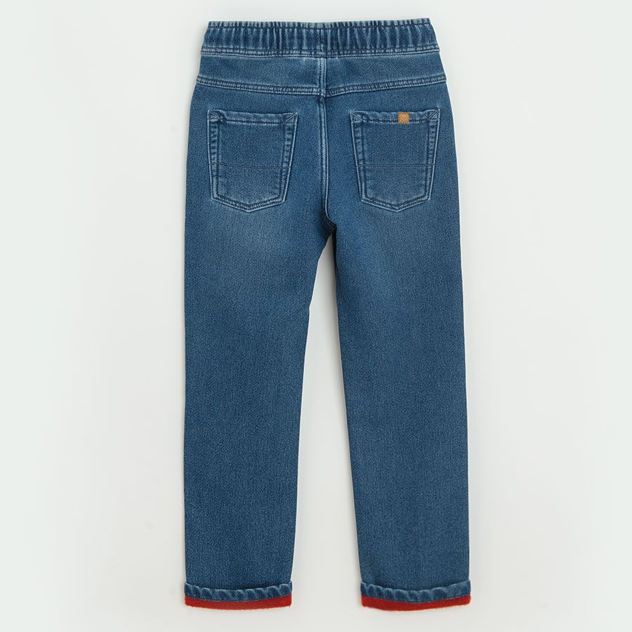 Dark blue denim with cord in the waist