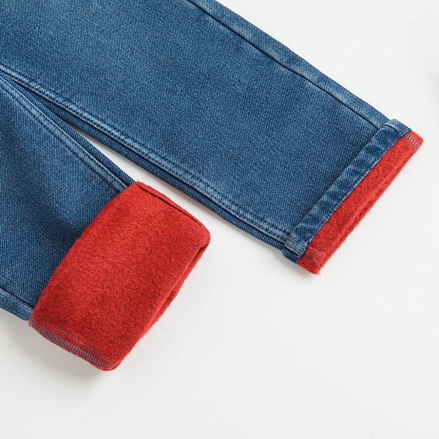 Dark blue denim with cord in the waist