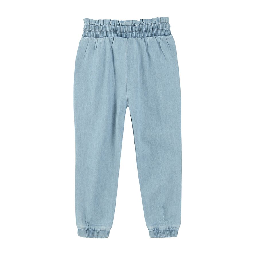 Denim trousers with elastic waist and pockets