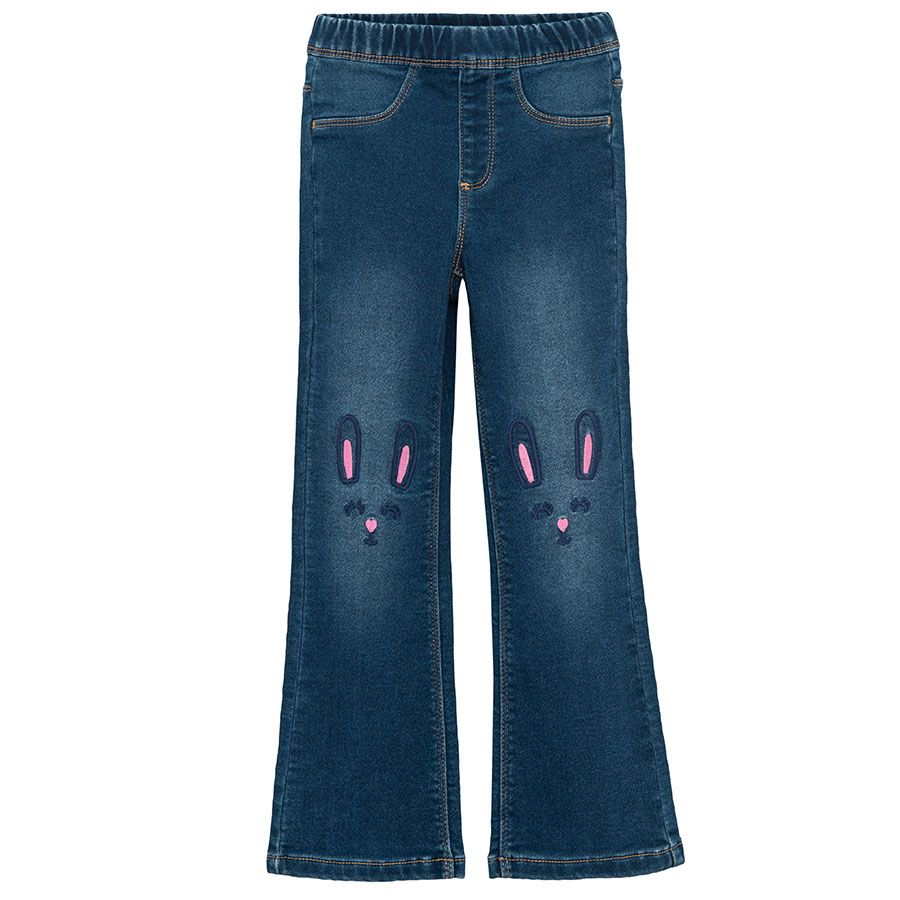 White leg jeans with bunnies on the knees