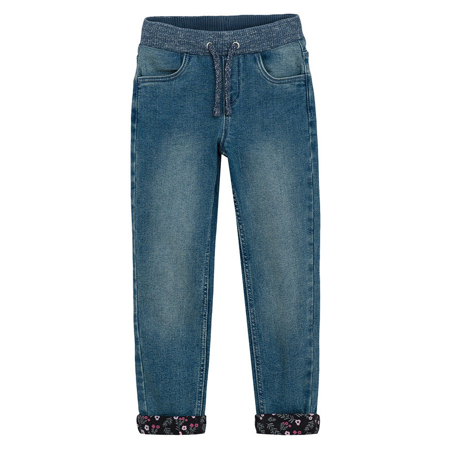 Denim trousers with floral lining
