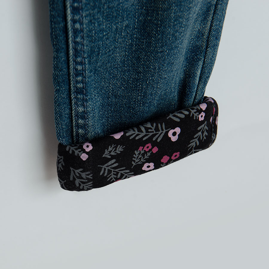 Denim trousers with floral lining