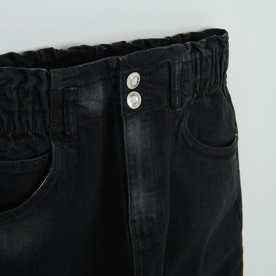 Παντελόνι τζιν μαύρο με λάστιχο στη μέση και κουμπιά