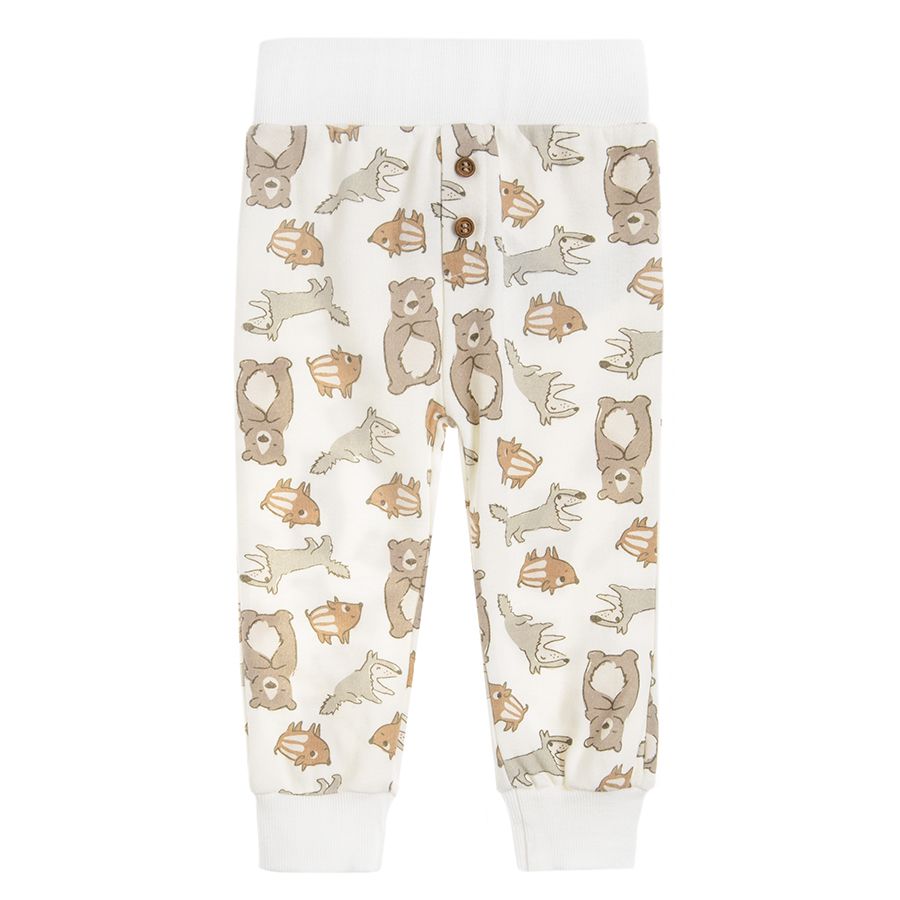 Beige with animals print and brown with Hello World print sweatpants- 2 pack