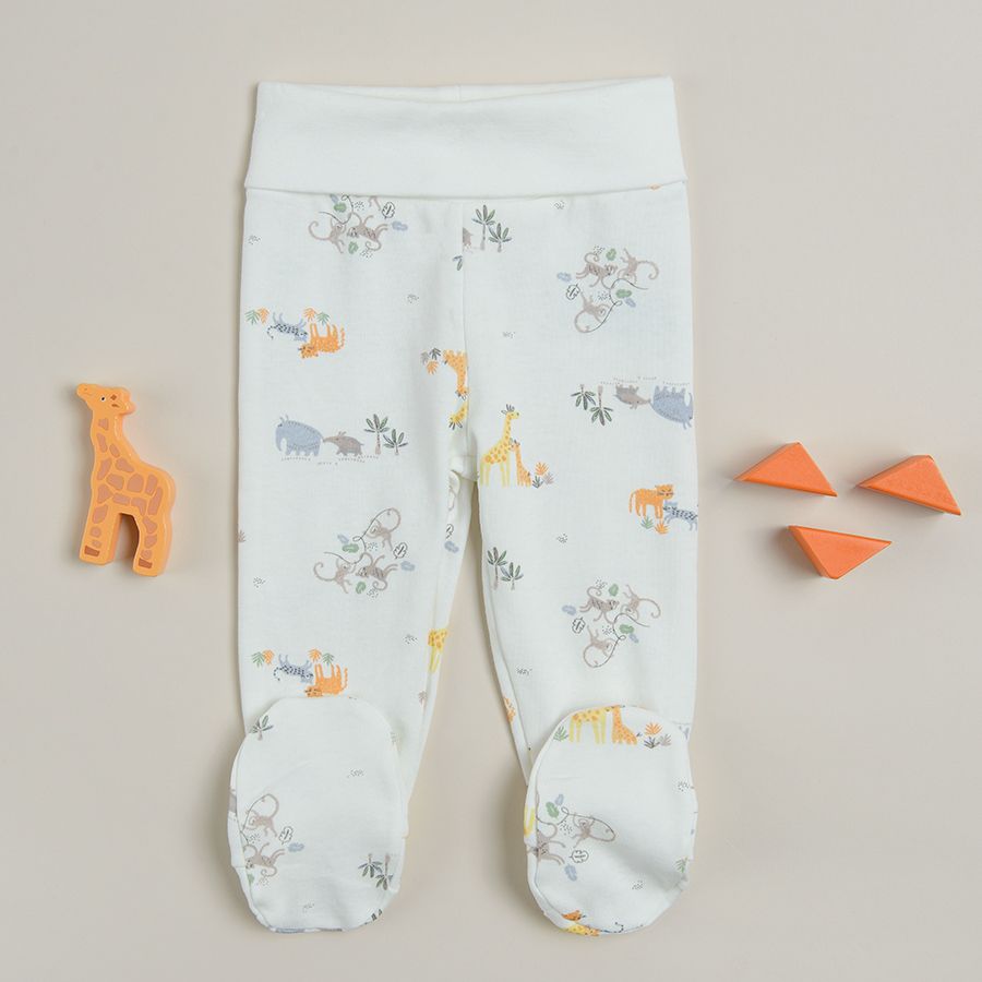 White with giraffes print and olive footed with ears jogging pants- 2 pack
