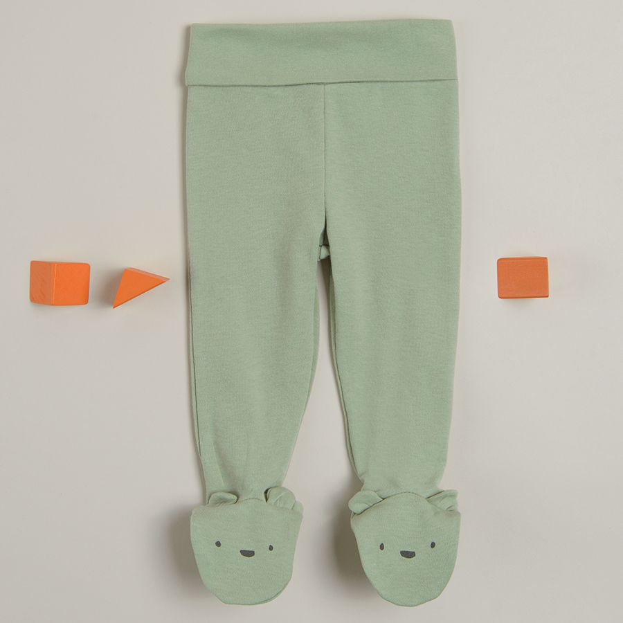 White with giraffes print and olive footed with ears jogging pants- 2 pack
