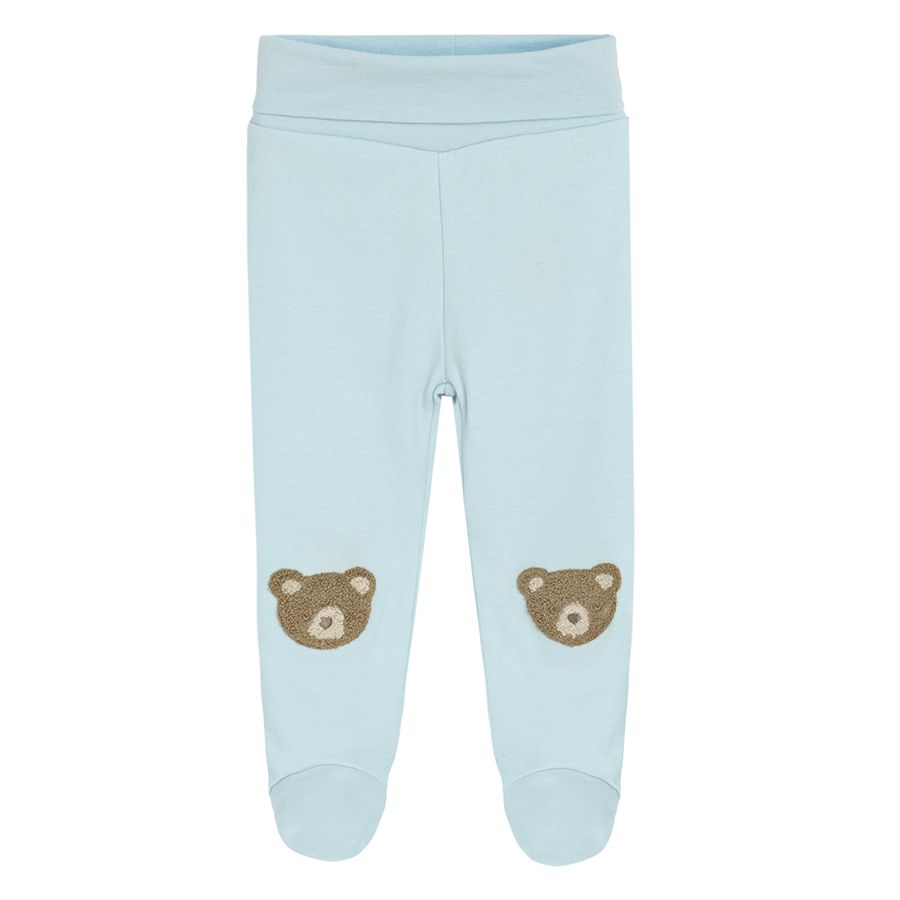 White and blue footed leggings with bears print- 2 pack