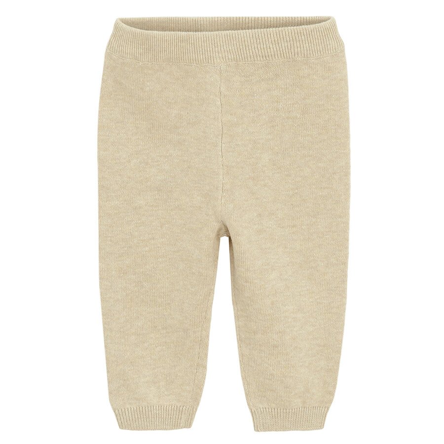 Ecru footless leggings with bear face on the knees