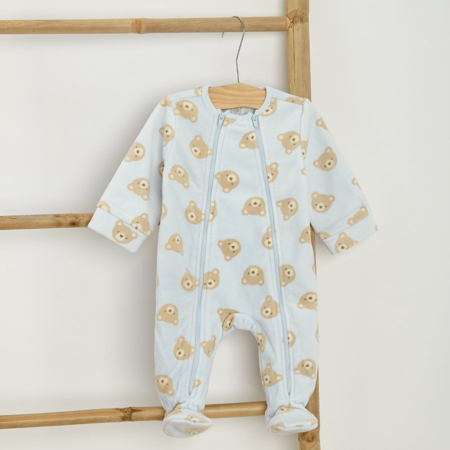 Light blue overall with two side zippers and bears print