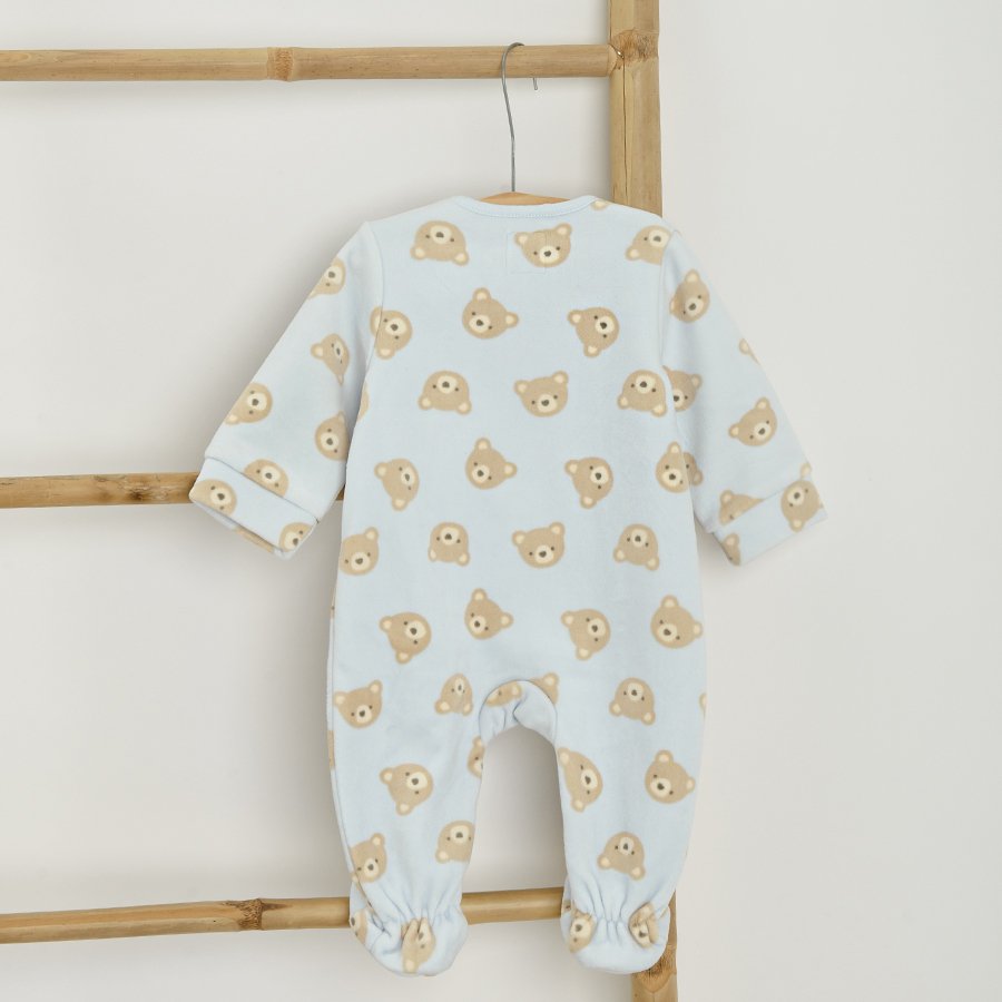 Light blue overall with two side zippers and bears print