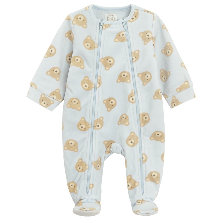 Light blue overall with two side zippers and bears print