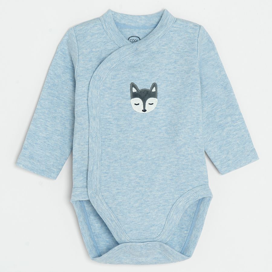 Blue with fox print and blue stripped wrap long sleeve bodysuits- 2 pack