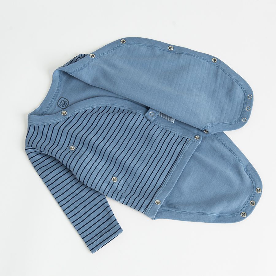 Blue with fox print and blue stripped wrap long sleeve bodysuits- 2 pack