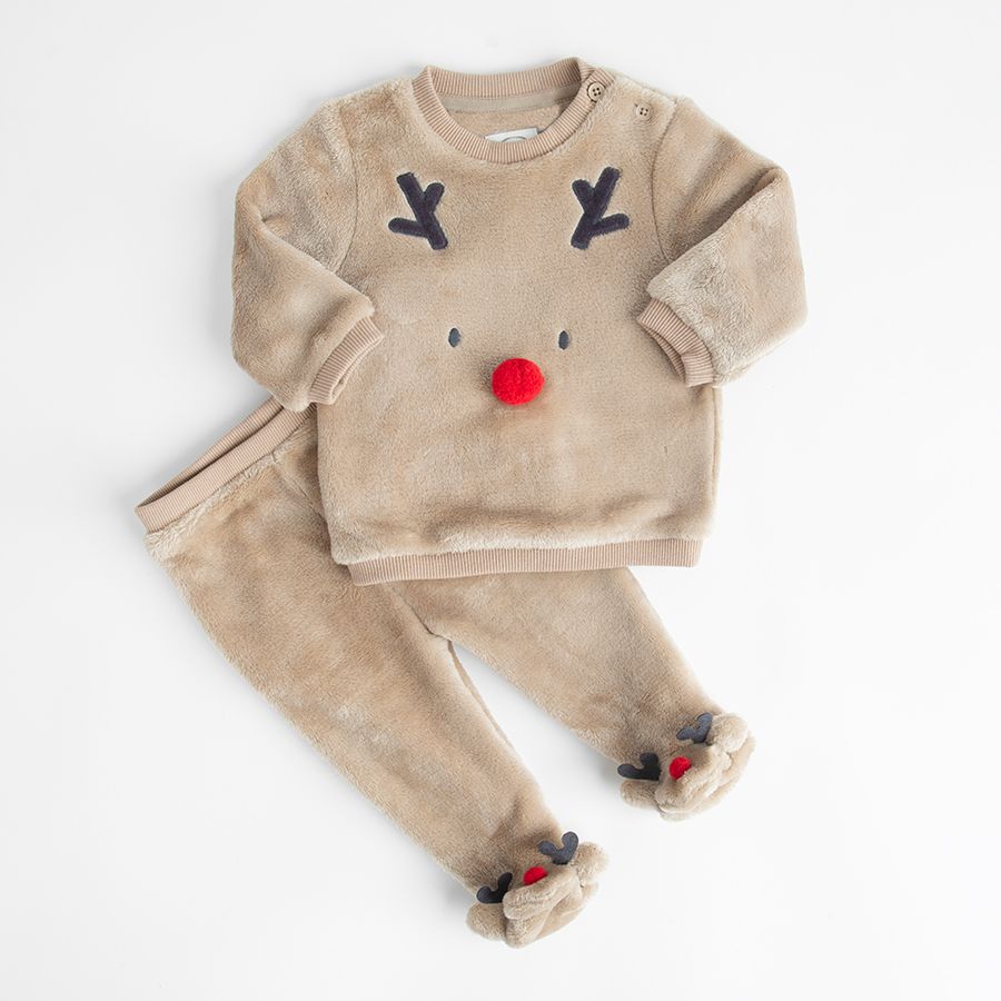 Jogging set with raindeer print, sweater and footed leggings