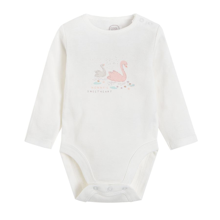 Long sleeve bodysuit and pants with swans print clothing set