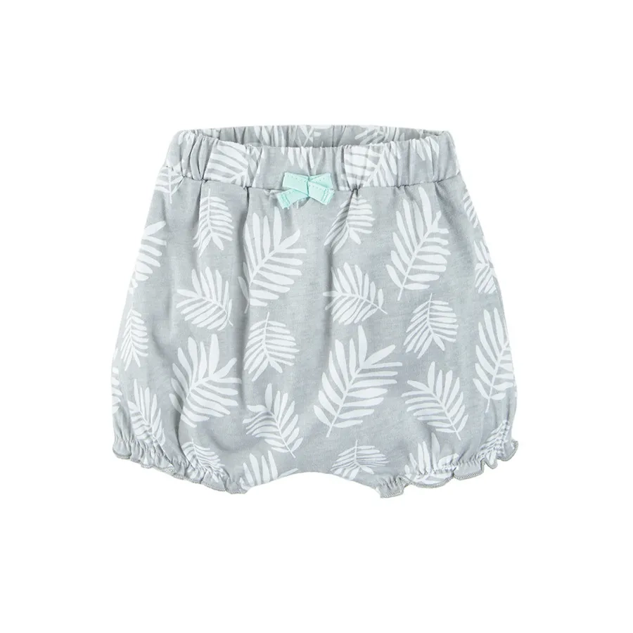 Grey and green organic cotton shorts with tropical leaves