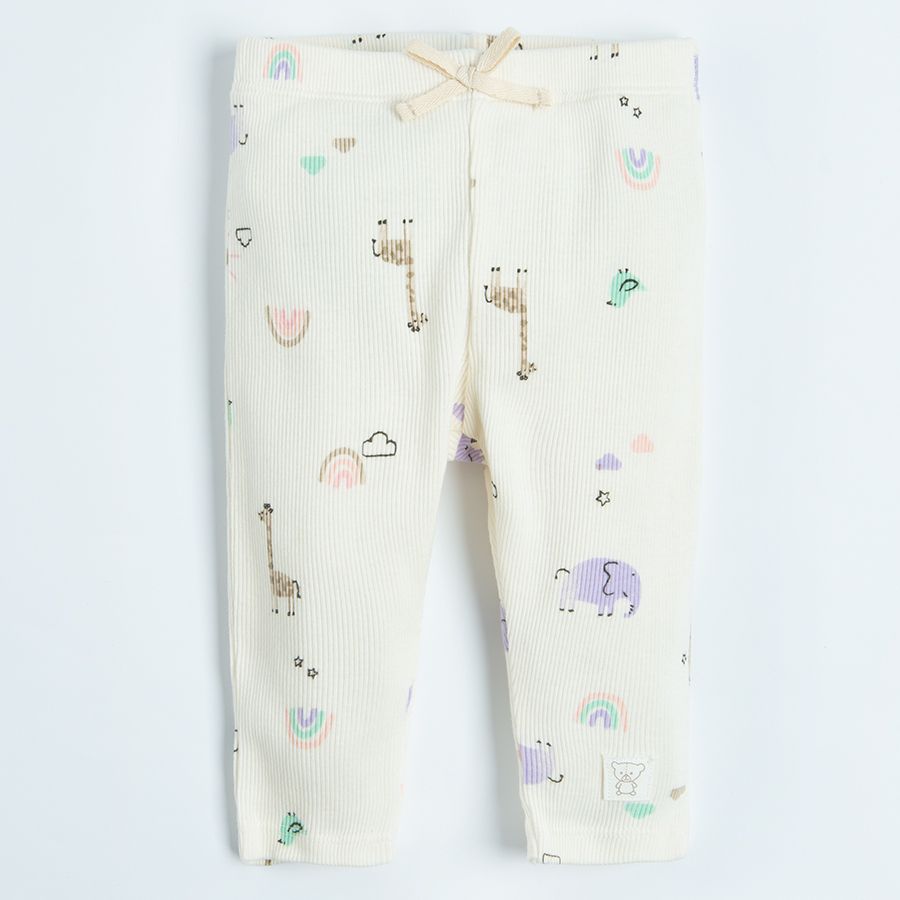 Light green and white with delicate print footless leggings- 2 pack