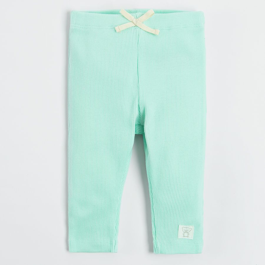 Light green and white with delicate print footless leggings- 2 pack