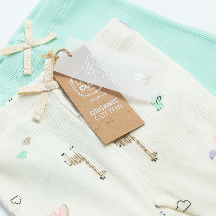 Light green and white with delicate print footless leggings- 2 pack