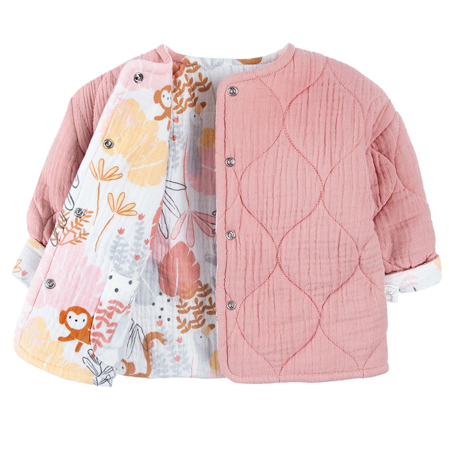 Pink zip through sweatshirt with wild animals and nature print