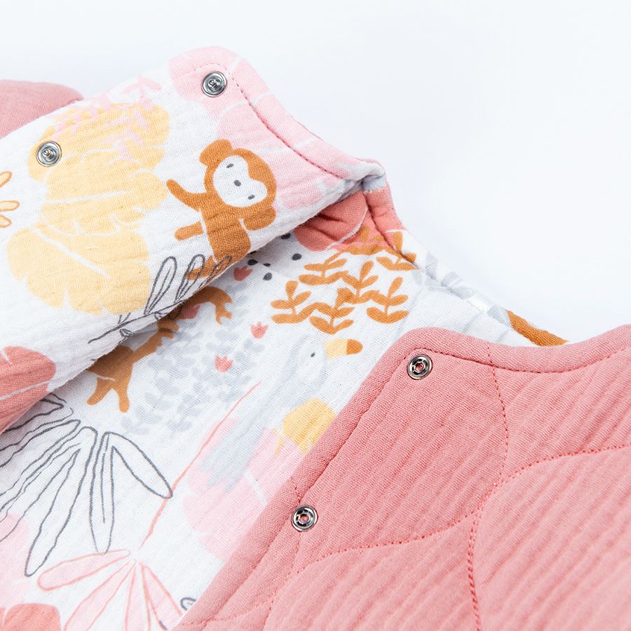 Pink zip through sweatshirt with wild animals and nature print