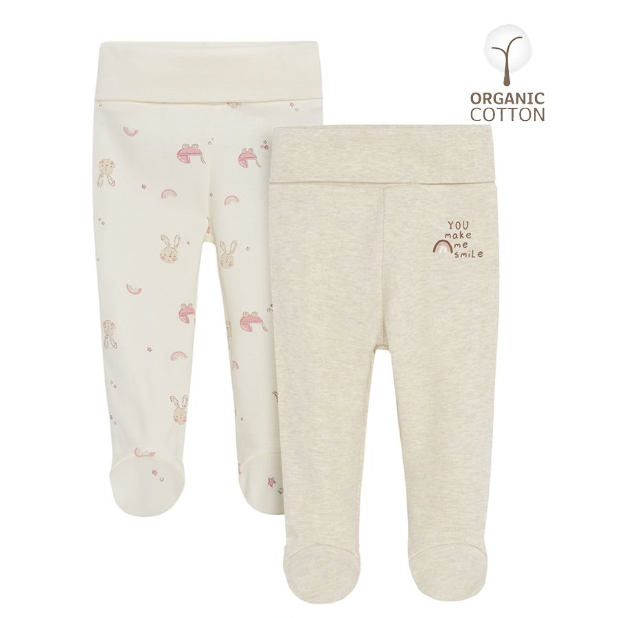 Ecru footed leggings with bunny prints