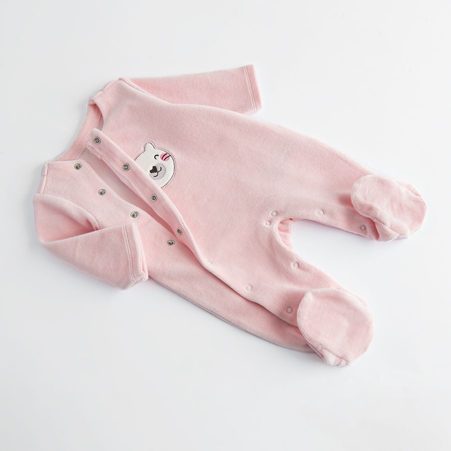 Pink wrap overall with bear print