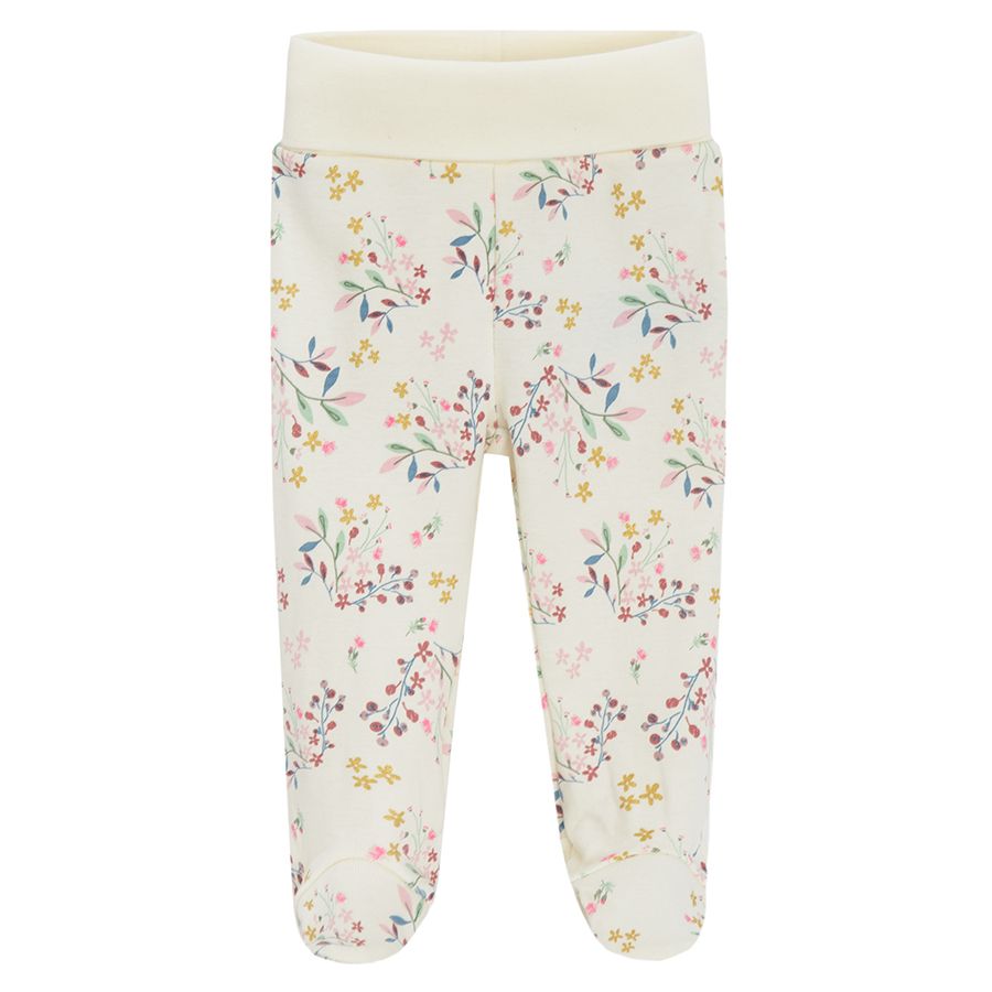 Pink and white floral footed leggings