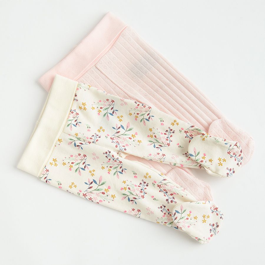 Pink and white floral footed leggings