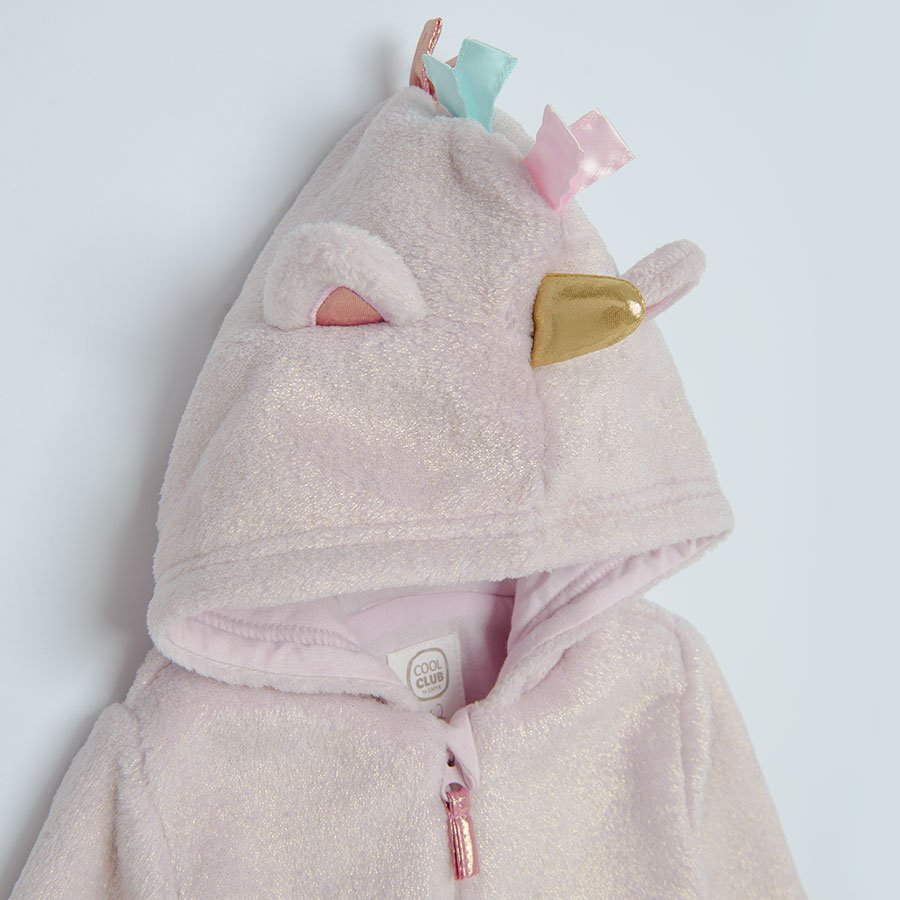 Pink hooded zip through overall